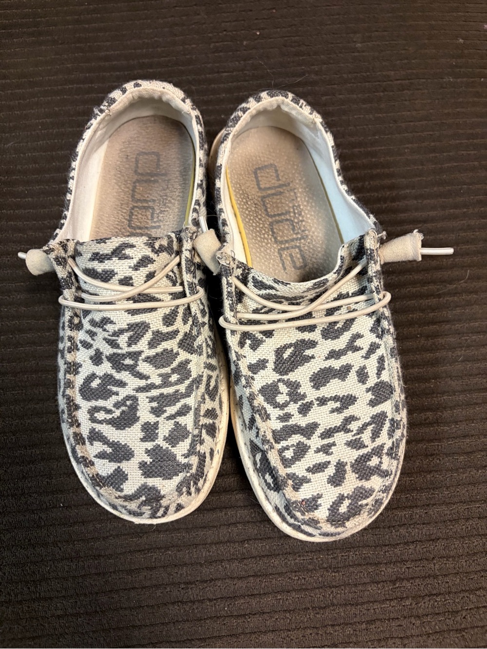 Hey Dude Kids Slip-On Sneakers in Cream and Gray Leopard Print